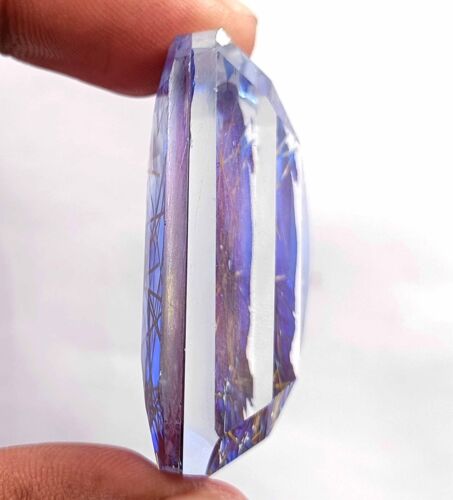 168 CT Top Quality Rutilated Quartz Bi Color Certified Emerald Cut Gemstone 24JL - Picture 2 of 7