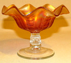Antique Dugan Coin Spot Compote Marigold Carnival Glass Ruffled Edge Candy Dish — photo 1
