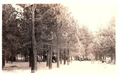 Vintage Postkarte Big Bear Lake California Mit Alten Autos Unter Bäumen RPPC