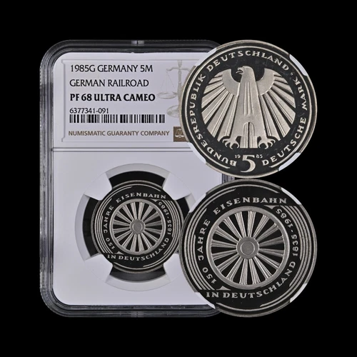 GERMANY. 1985, 5 Mark, G - NGC PF68 - Top Pop 🥇 German Railroad, Karlsruhe
