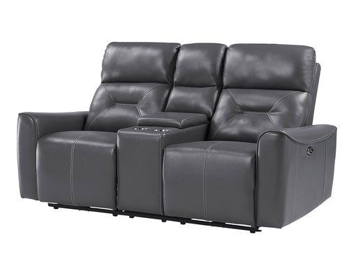 ON SALE - Gray Faux Leather Power Reclining Living Room Sofa Loveseat Set IF6N - Picture 5 of 9