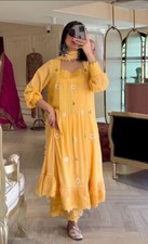 Yellow Heavy Faux Georgette With Embroidery Work Fancy Raffle With Fancy set