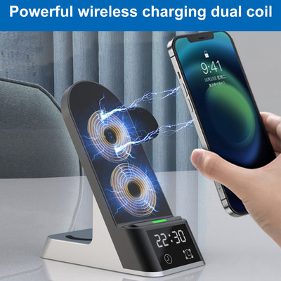 6 In 1 Alarm Clock Wireless Charger With Digital LED Lamp Mobile Phone Charger