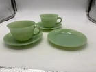 Jadeite Green Jade Glass 2 Cups 3 Saucers Ribbed