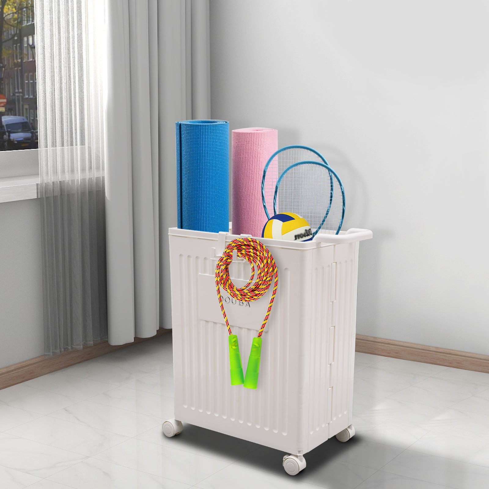 White Collapsible Storage Box with Wheels & Lid - Space-Saving Organizer  