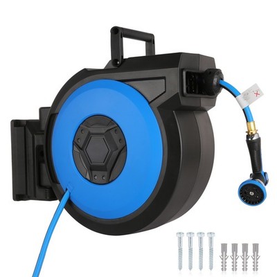5/8''x90FT Heavy Duty Retractable Hose Reel Water 180° Swivel Wall-Mounted Garden