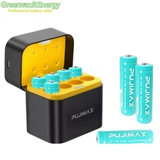 PUJIMAX 8 PCS 1.5V AA Lithium Batteries 3400mWh 2000+ Cycles Smart Charging Case