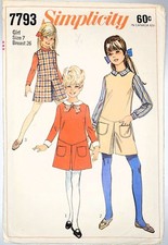 Vintage 1968 Sewing Pattern Simplicity 7793 Girls Jumper, Pantjumper, Dress sz 7