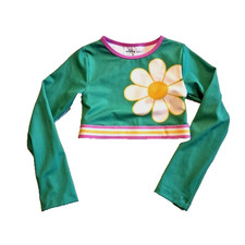 Mini Boden girls size 5-6 years green  pink, white long sleeve rash guard EUC