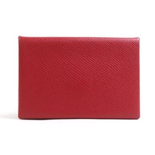Auth HERMES Calvi Card Case Holder Dark Red Leather - e61279a