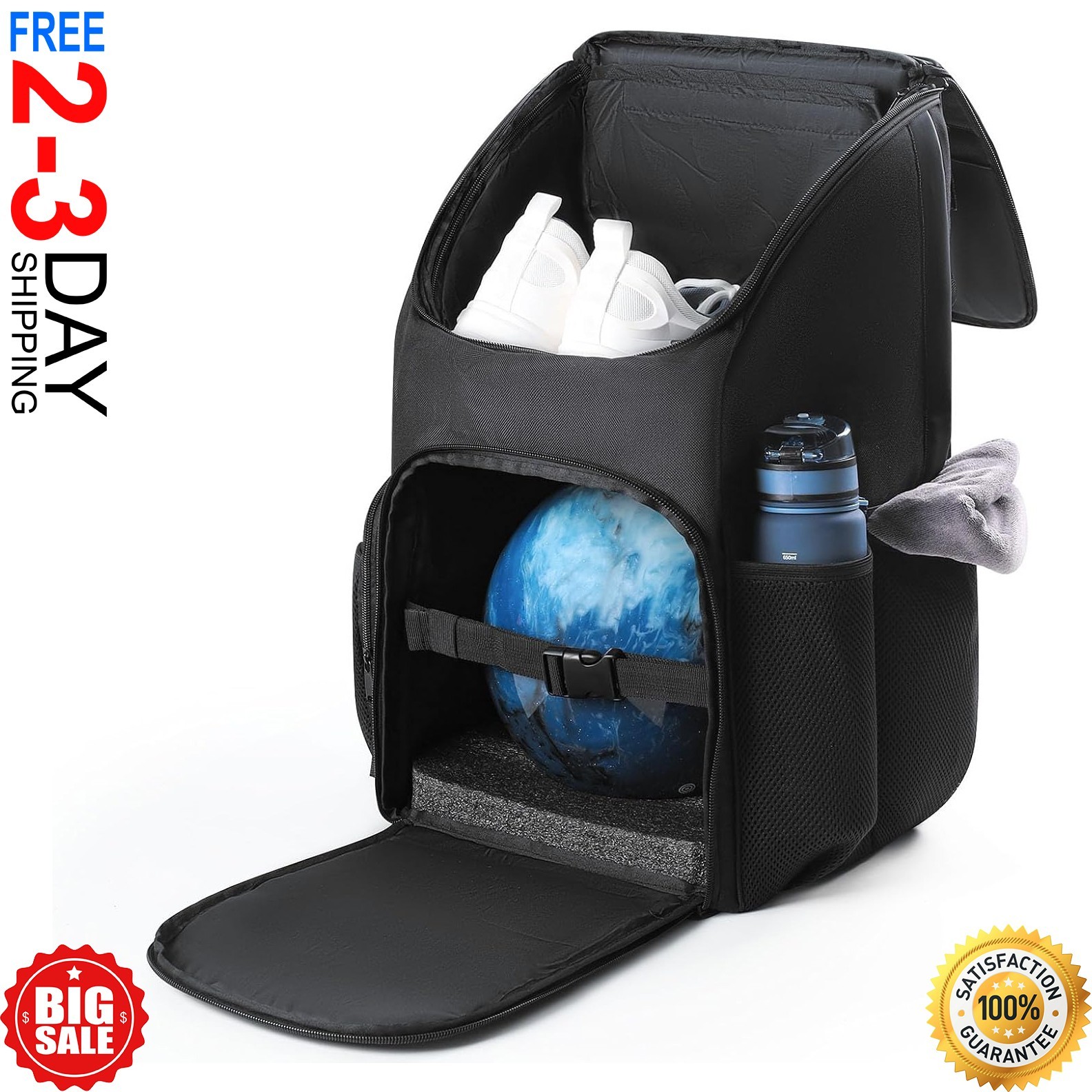 Bowling Ball Backpack Bag Single Ball Holder Shoe Compartment Sz16
