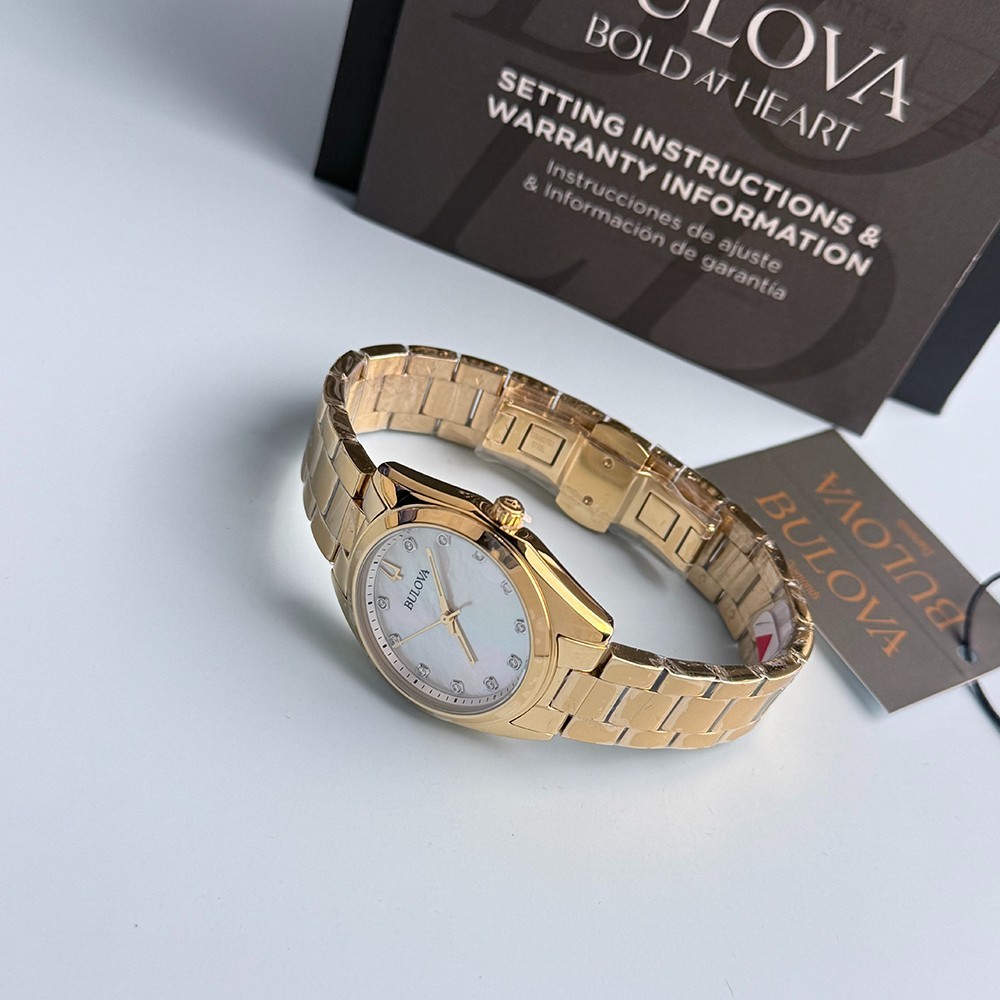 Women's Bulova 97P172 Surveyor Diamond White Dial Gold Bracelet