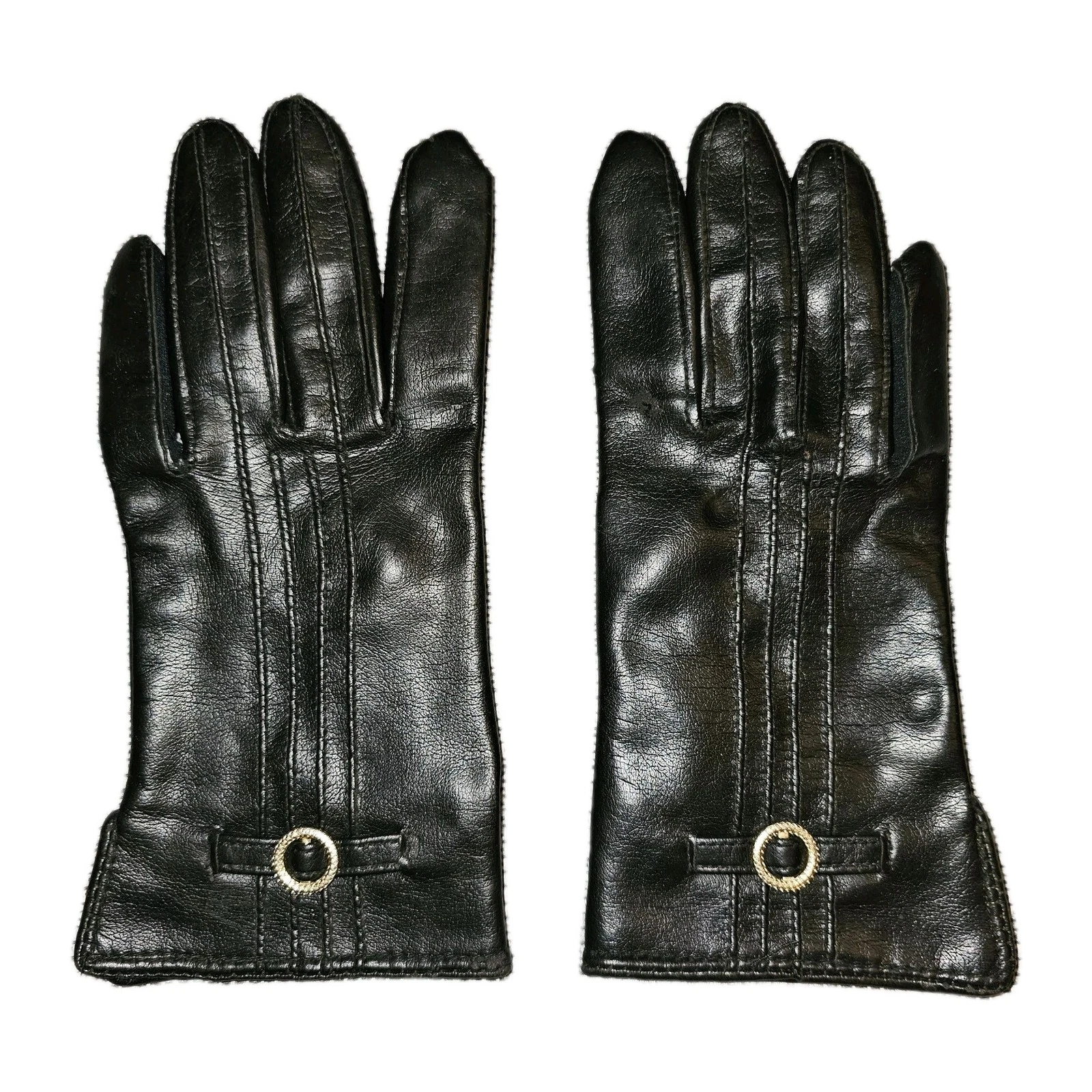 Vintage 1970s Black Vinyl Womens Gloves Size B Dress Costume Prop Classic