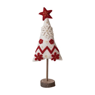 Handmade Wool Felt Christmas Tree with Applique, Embroidery and Wood Slice Ba...
