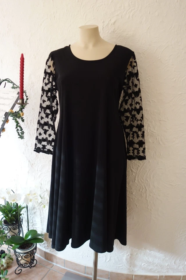 MAGNA edles Kleid 52 54 NEU schwarz Chiffon Ärmel  A- Form Stretch LAGENLOOK - Bild 2 von 4