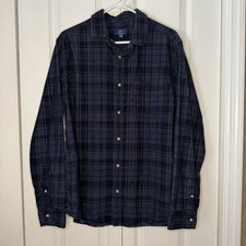 George Men's Corduroy Shirt with Long Sleeves, Size MEDIUM Dark Navy Plaid