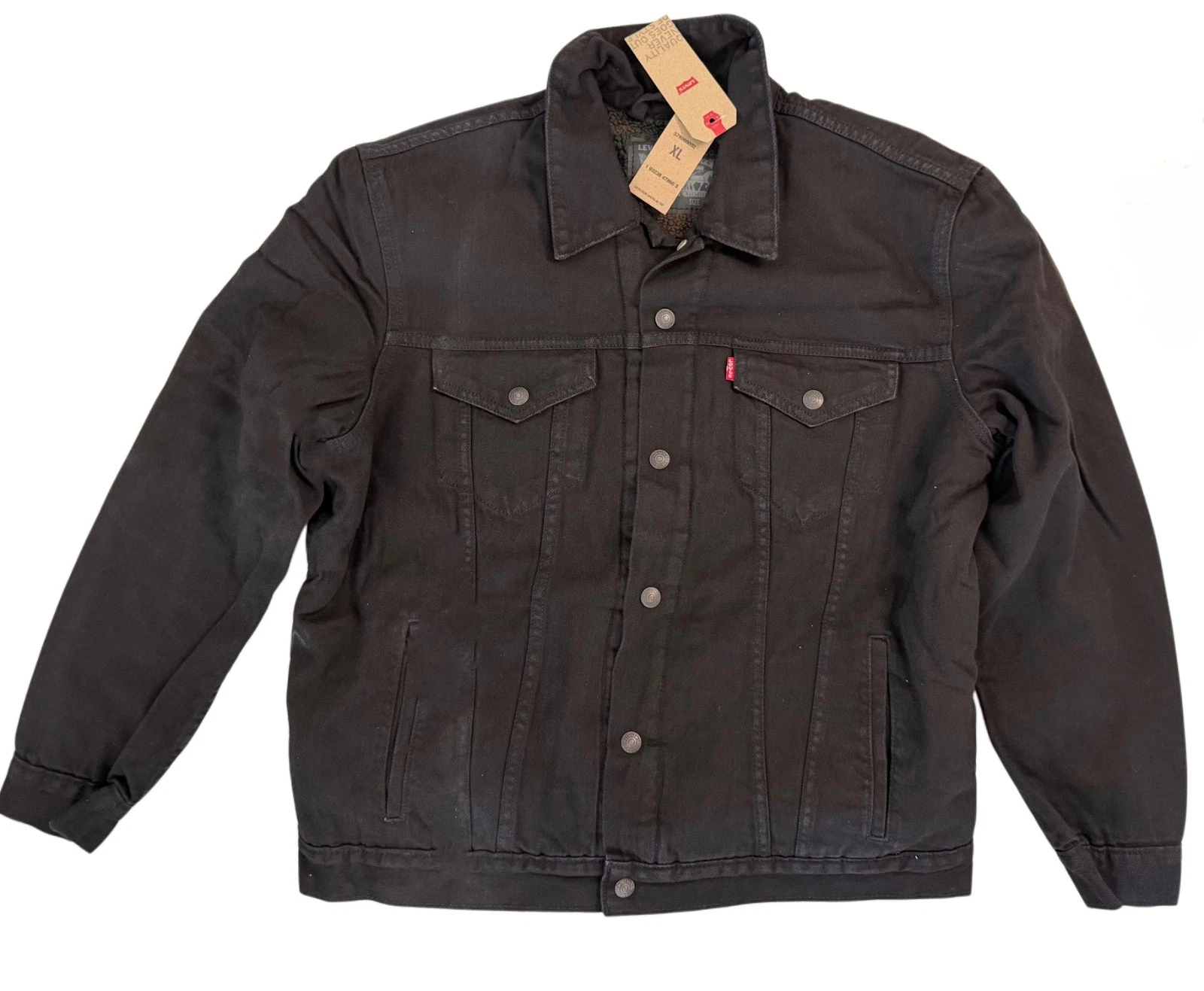 Levis Mens Camo Lined Black Denim Trucker Jacket 576960002 image 2