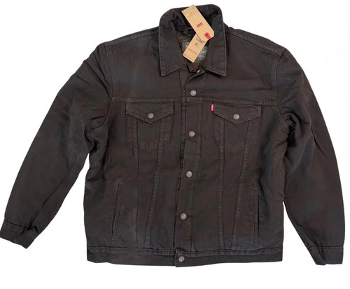 Levis Mens Camo Lined Black Denim Trucker Jacket 576960002 image 2