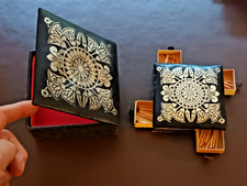 Vintage tabletop matchbox holder & matching cigarette box 1970s Thailand