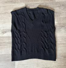 Women s Black Cable-Knit V-Neck Sleeveless Sw...