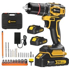 21V Brushless Cordless Combi Drill 2x2.0Ah Hammer Drill 52Nm 28+3 Torque 2 Speed