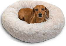 Original Calming Donut Dog and Cat Bed, Lux Faux Fur, Oyster, 23In X 23In - An