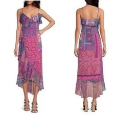 Women's Gianni Bini Pink Purple Blue Paisley Ruffle High Low Dress S
