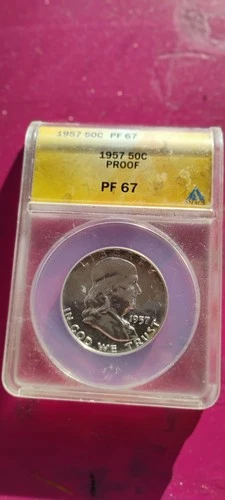 No Reserve! 1957 Proof Franklin Half Dollar PR 67! ANACS