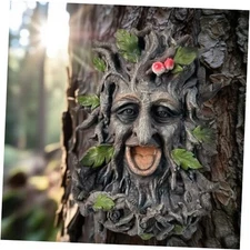 Tree Face Sculpture, Funny Old Man Tree Hugger Statue, Creative Props Mushrooms