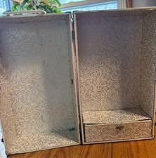 Red  White 16" Metal Doll Steamer Trunk Case w/ Drawer 1950's