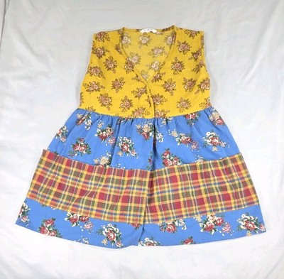 April Cornell Patchwork Smock Tunic Apron Dress Cottagecore Button One Size