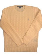 Vintage 90s Ralph Lauren Sports Lambswool Sweater Womens Medium Tan Cable Knit