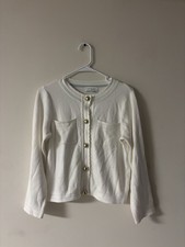 Free Assembly White Button Front Cardigan Gold Buttons Size XS Classic Knit