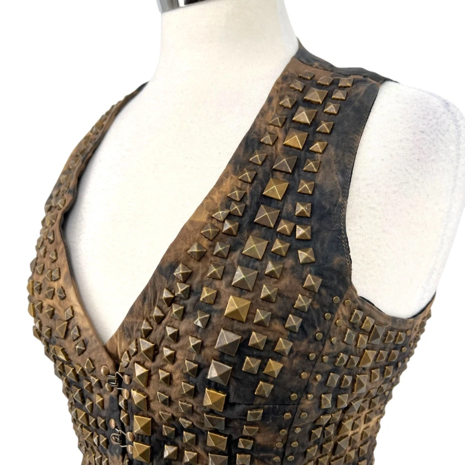 Chaleco Cecilia De Bucourt Tachonado Marrón Negro Tie-Dye Talla Mediana Nuevo con Etiquetas Foto 4 de 4