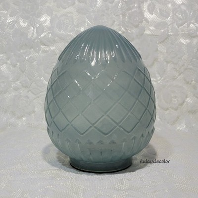 Frosted Blue Glass Egg Decorative Easter Decor Diamond Pattern Pedestal Display