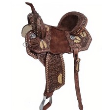 Leather Handmade Western Barrel Saddle Horse Racing Tooled Trail Tack Equestrian