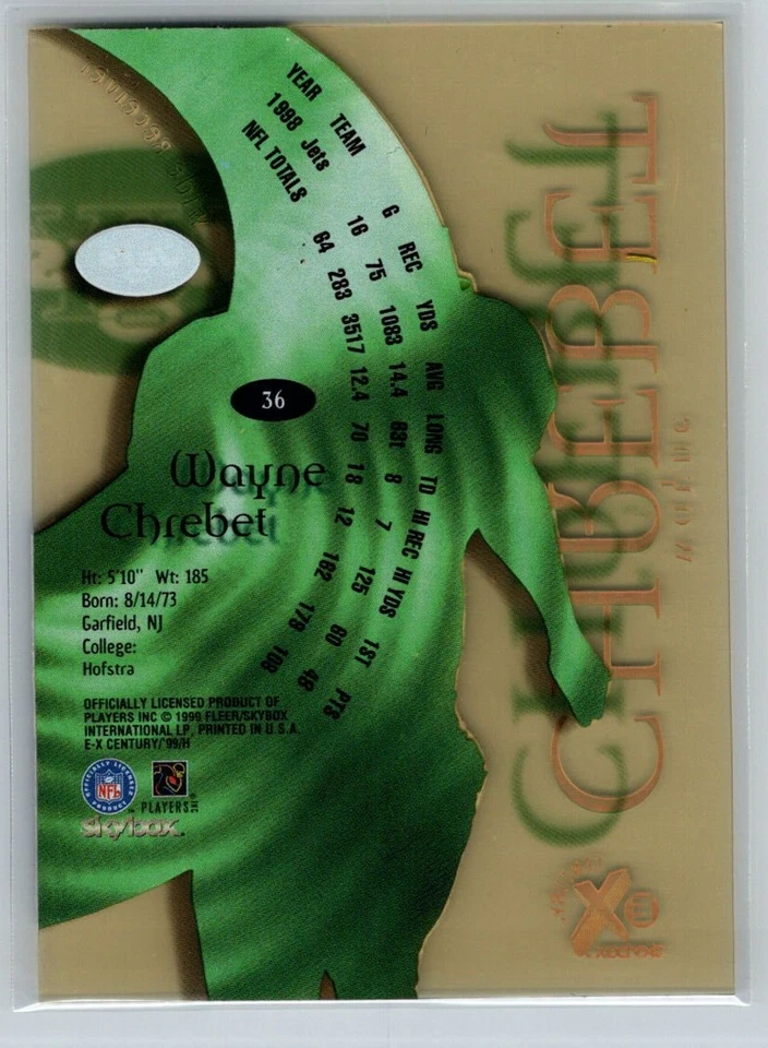 1999 SkyBox E-X Century #36 Wayne Chrebet - Image 2 of 2