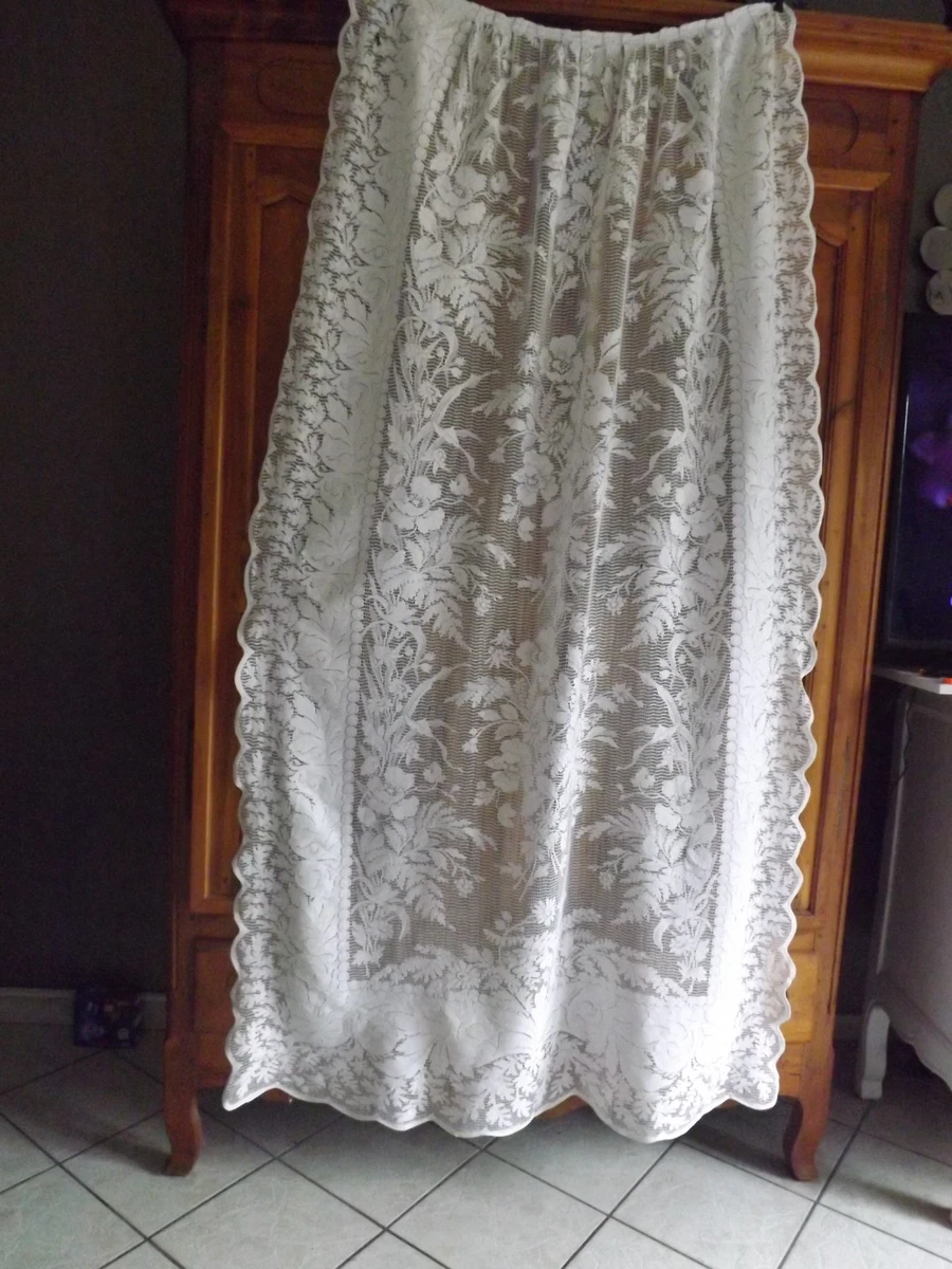 Paire de rideaux Bonne-Femme dentelle et franges Blanc 60x120 cm