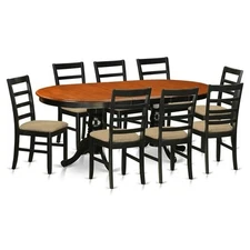 East West Furniture Plainville 9-piece Dining Set with Cushion Seat in Black