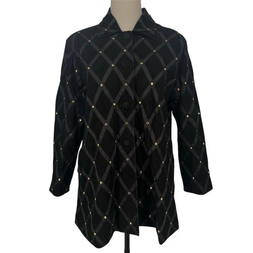 MAB Studio Bologna, Italy Women's Black S Leather Jacket Gold Detail 