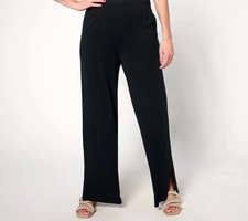 Denim Co. Beach Jersey Wide Leg Pant with Slits-Black-Tall 2X-NEW-A637298