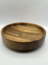 Large Lathe Turned Oak Shallow Wooden Bowl Heavy Thick 11  Farmhouse Decor