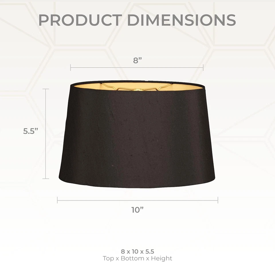 Pantalla de lámpara de tapa dura ovalada poco profunda, HB-611-10BLK/GL, negra, (8,5 X5,5) X (10 X 6,5 Foto 3 de 4