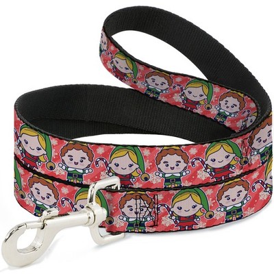 Dog Leash 6-FEET Elf Chibi Buddy and Jovie Pose and Snowflakes Strip (US IMPORT)