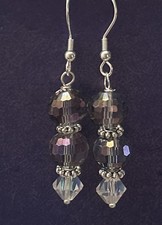 Sterling silver Hooks faceted purple glass Beaded dangle earrings