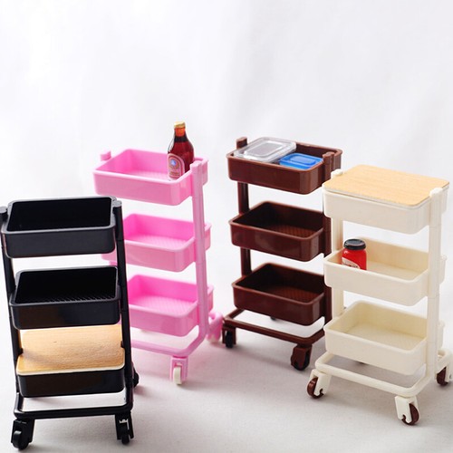 1:12 Dollhouse Trolley Dining Cart w/Wheel Storage Shelf Furniture Decor Toy - Photo 7/16