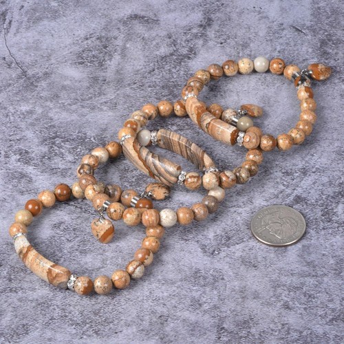 Semi-precious gemstone beads Heart Charm stretch bracelet 7" - Picture 163 of 168