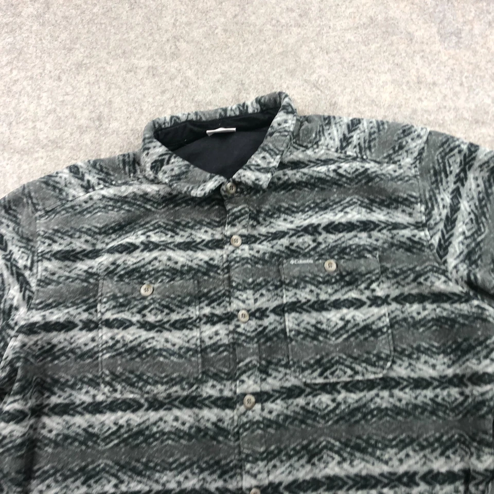 Columbia Shirt Mens 2XL Gray Geometric Fleece Long Sleeve Regular Fit Shacket - Image 4 of 4