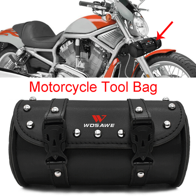 Motorcycle Front Fork Tool Bag Black Leather Luggage Roll Barrel Pouch