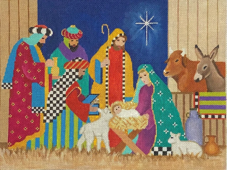 Needlepoint Handpainted Amanda Lawford Christmas Nativity 9x12 Foto 3 de 4